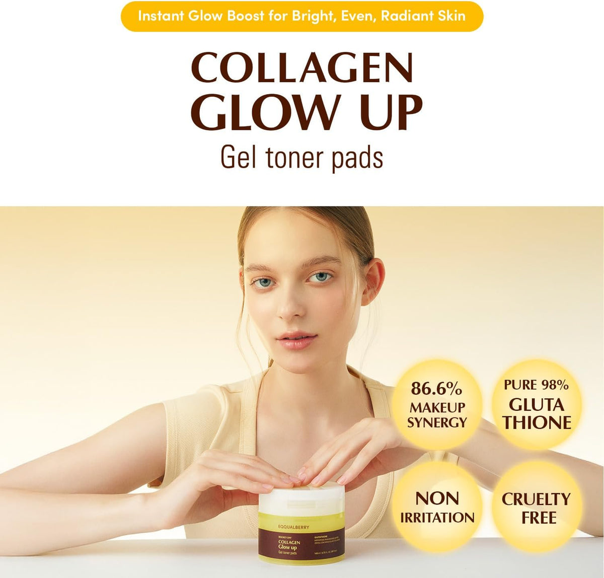 EQQUALBERRY Collagen Glow Up Gel Toner Pads 60 Pads / 140ml