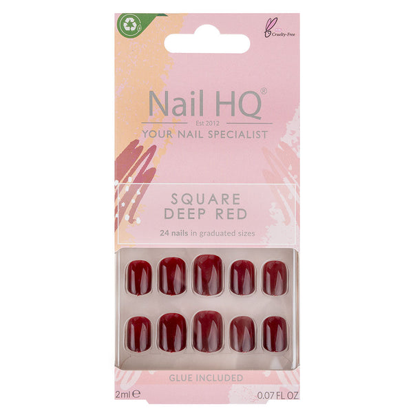 أظافر مربعة من نيل إتش كيو (Nail Hq) باللون الأحمر الداكن
