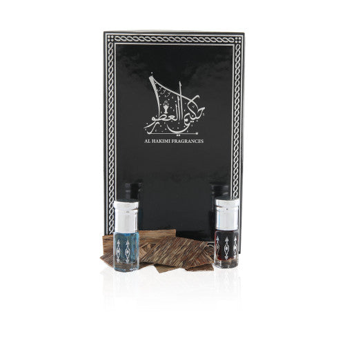 Al Hakimi Fragrances Musk & Bukhour Set - Black & Blue Musk and Vietnami Chips