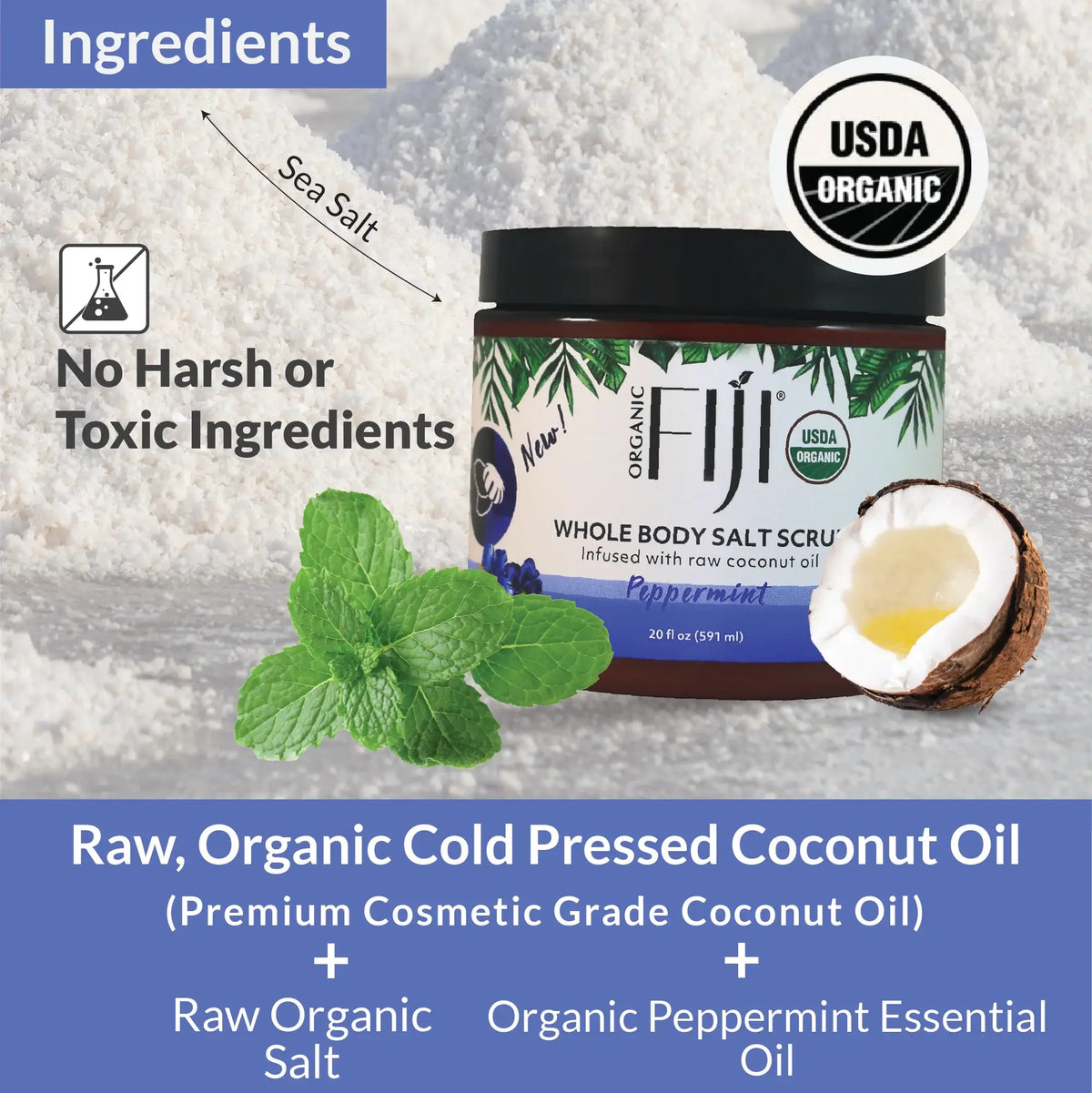 Fiji Organic - Whole Body Sea Salt Scrub Infused With Coconut Oil - Peppermint