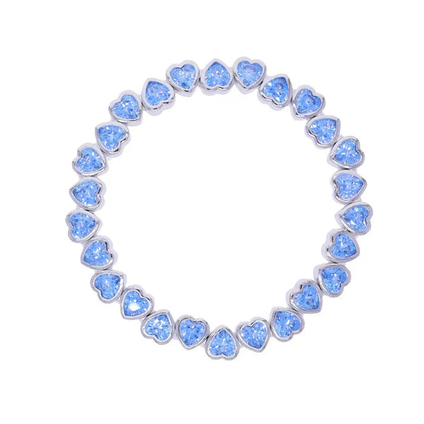 Sonrisa Aqua Blue - Silver Hearts Bracelet