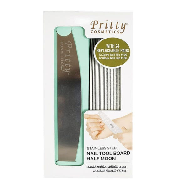 Pritty Stainless Steel Nail Tool Board Half Moon With 24 Pads